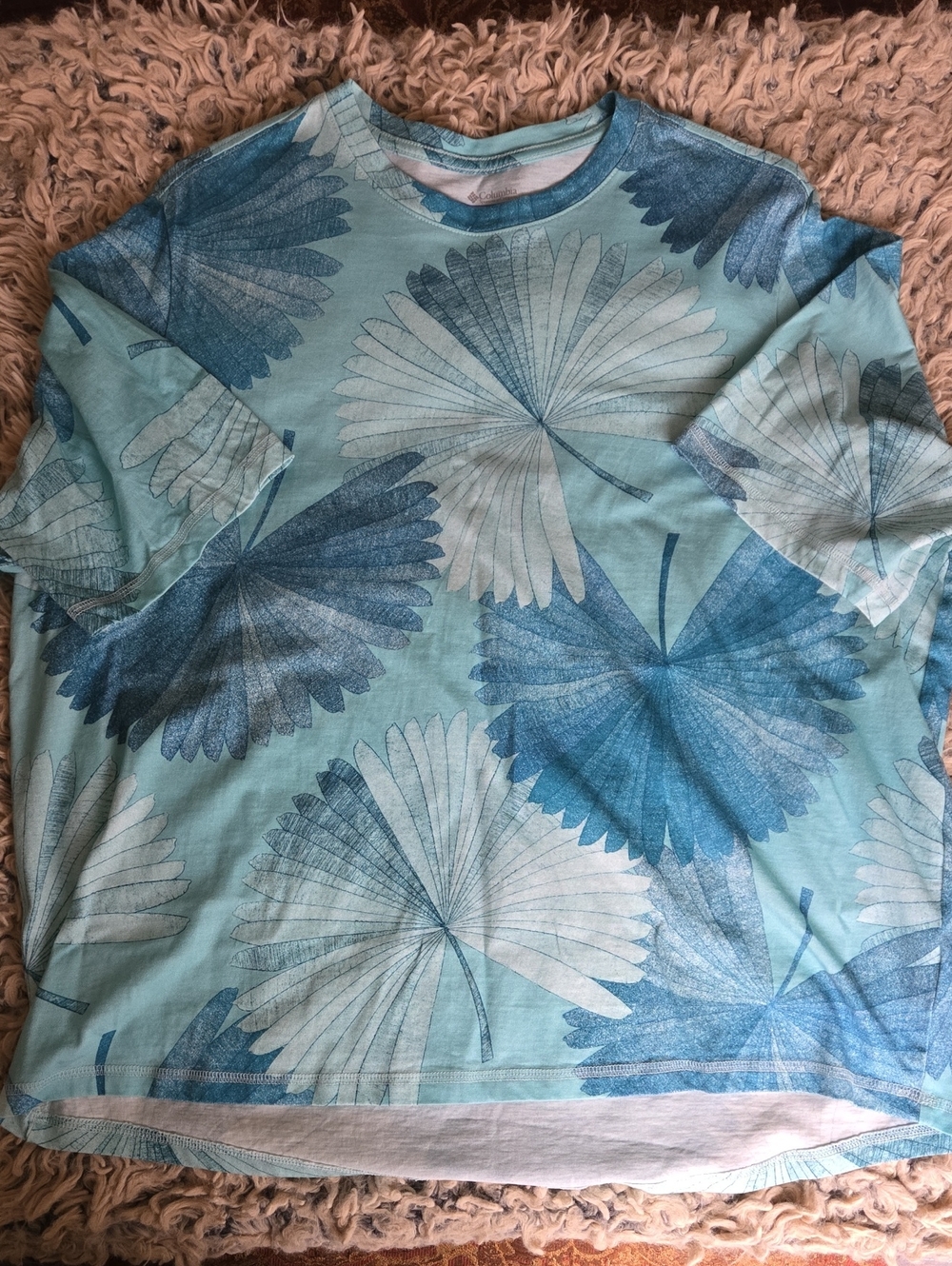 Columbia Women's Teal & White Tropical Fan-Leaf Short Sleeve Tee